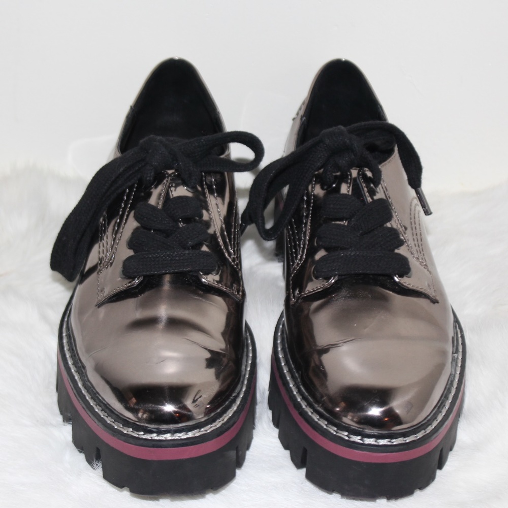 Silver Zara Metallic Platform Lace-up Loafers